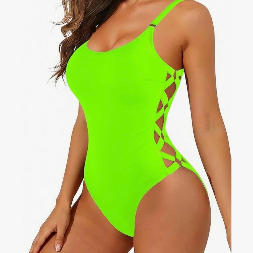 NWOT Tempt Me Women One Piece Bathing Suit Slimming Crisscross Lace Up Size S